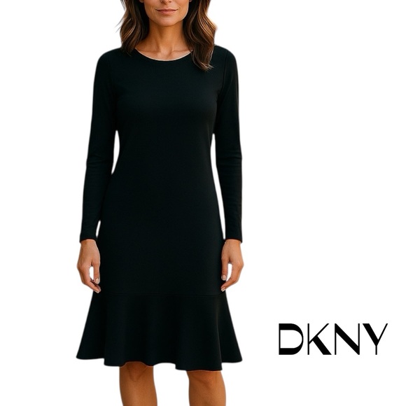 DKNY Black Neutral Minimalist Quiet Luxury Long Sleeve Dress NWOT Size 6 - Picture 1 of 12